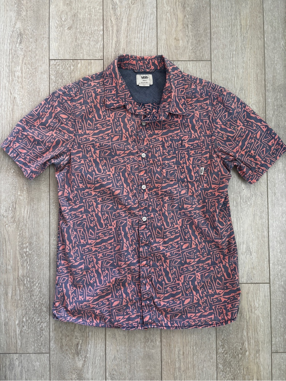 Vans Men's Coral and Navy Abstract Short Sleeve Button-Up Shirt